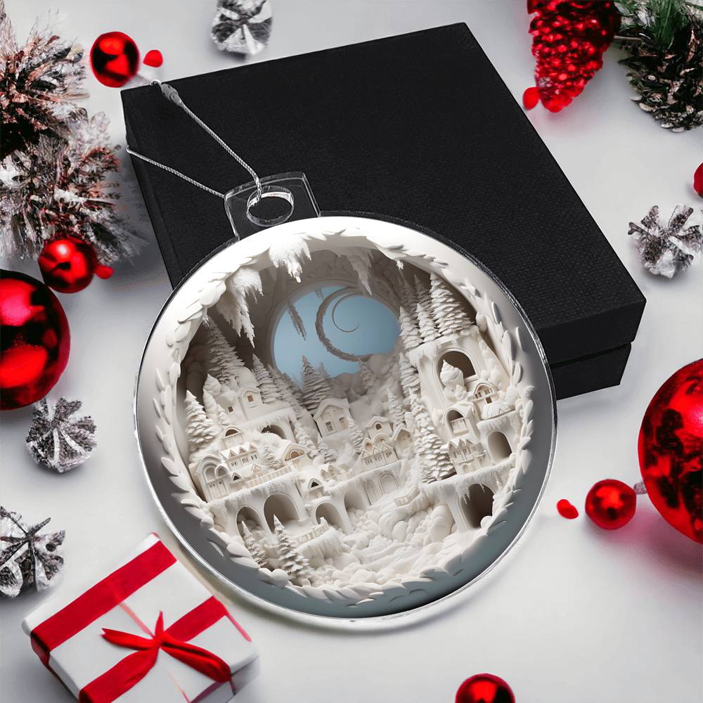 3D Winter Scene Acrylic Ornament - Snowy Ornament for Holiday Decor-[Heartfelt Family Gift]