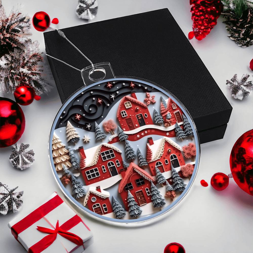 Red Christmas Village Acrylic Ornament-[Heartfelt Family Gift]