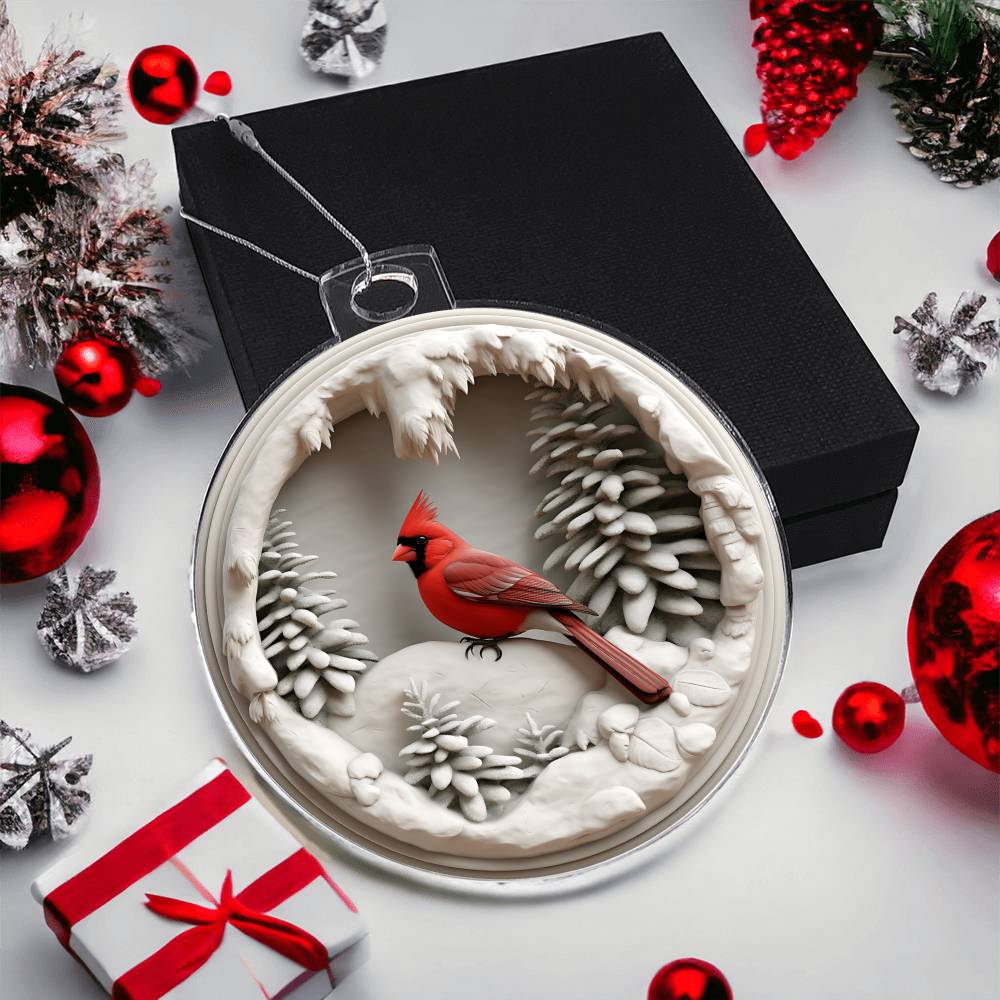 Cardinal 3d Effect Acrylic Ornament-[Heartfelt Family Gift]
