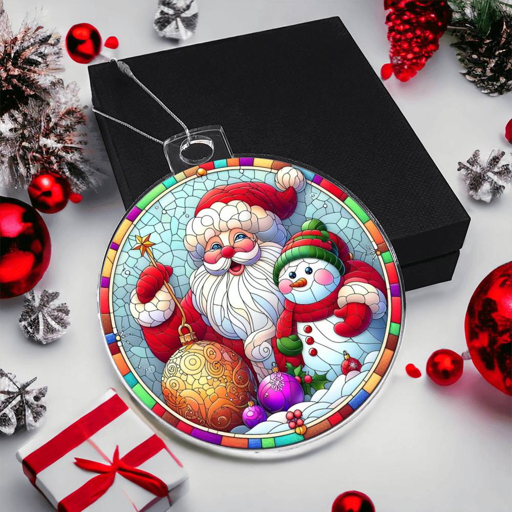 Stained Glass-Style Acrylic Christmas Ornament Santa and Snowman for Festive Decor-[Heartfelt Family Gift]