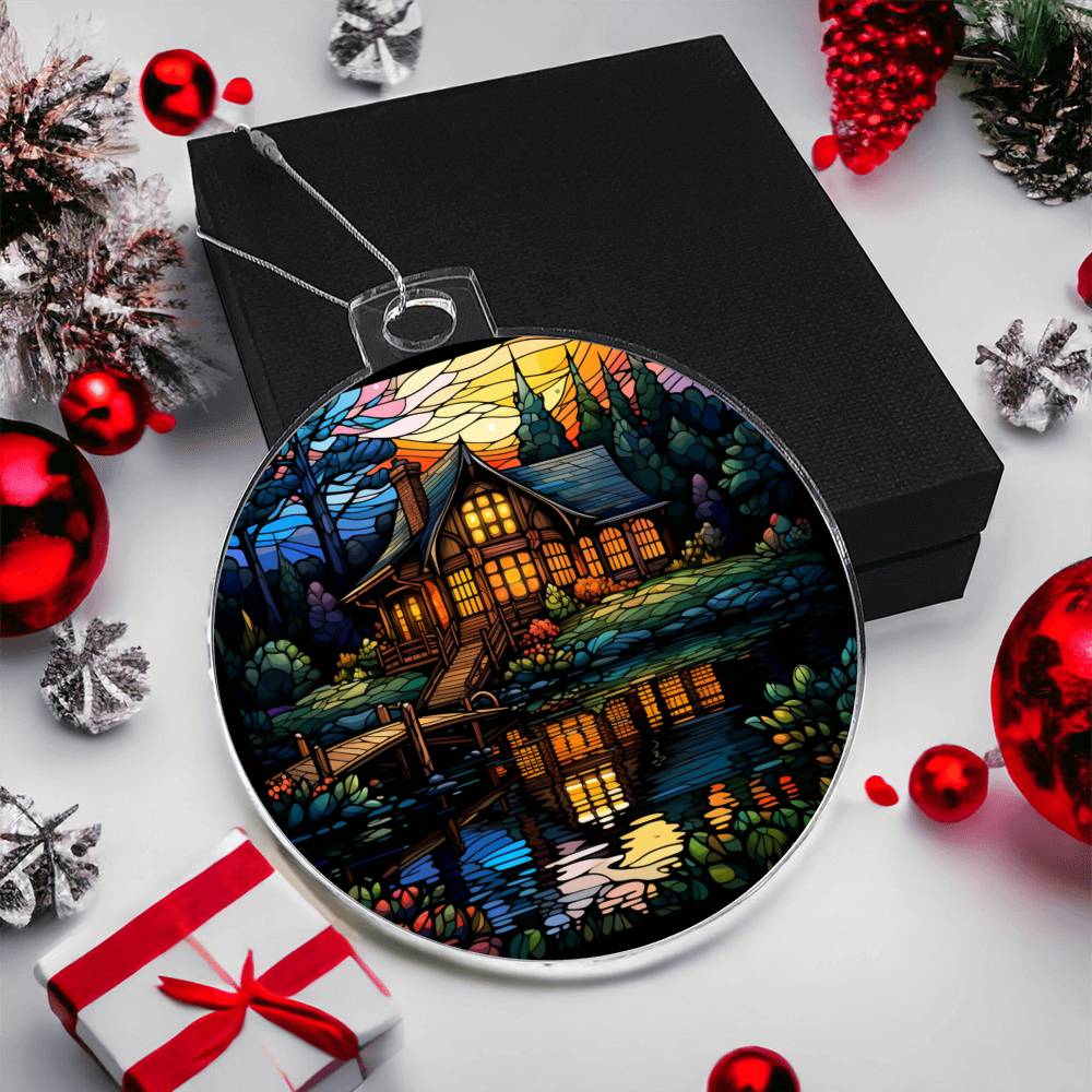 Handcrafted Stained Glass Lake House Christmas Ornament - Perfect for Decorating Your Holiday Home-[Heartfelt Family Gift]