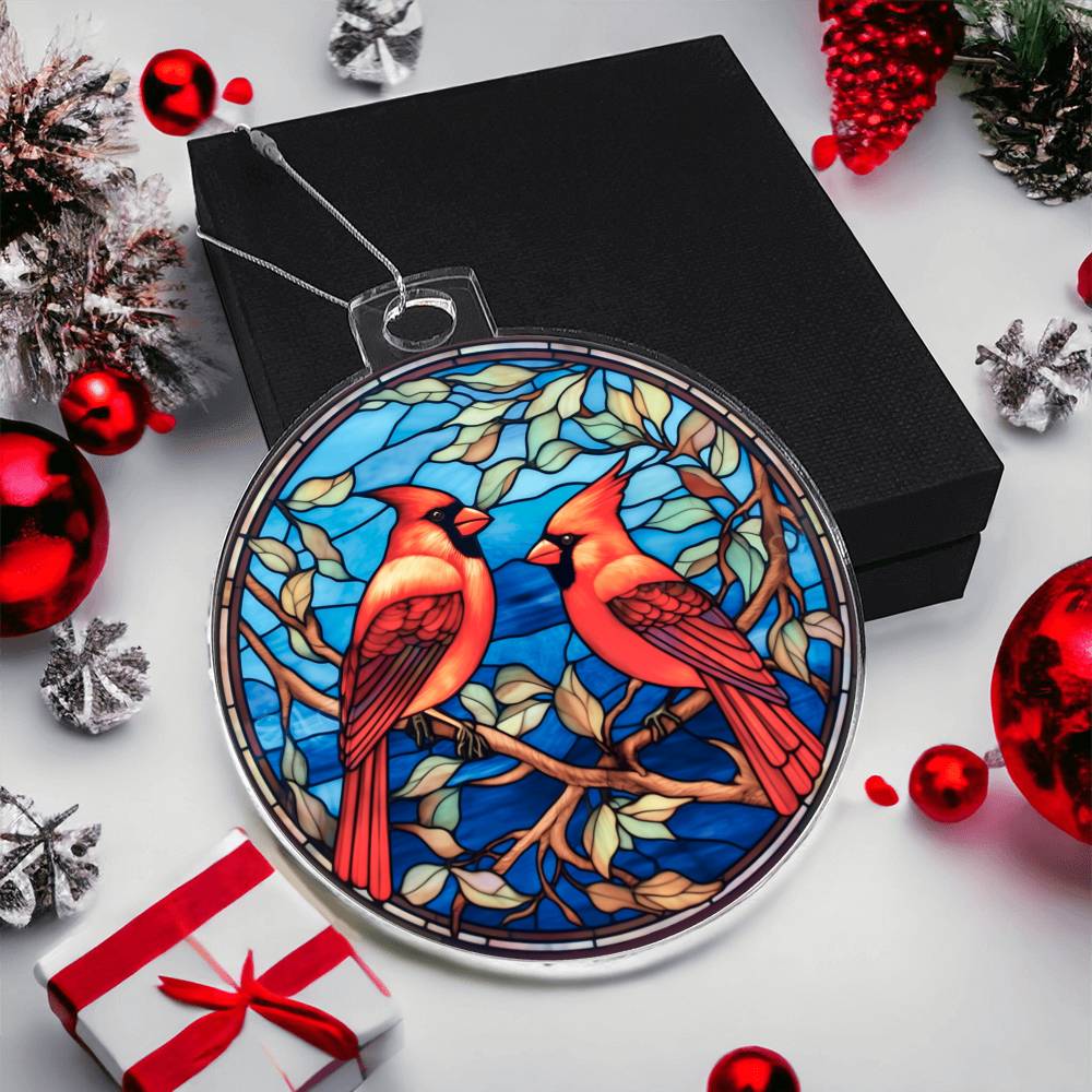 Cardinals Stained Glass Acrylic Ornament-[Heartfelt Family Gift]