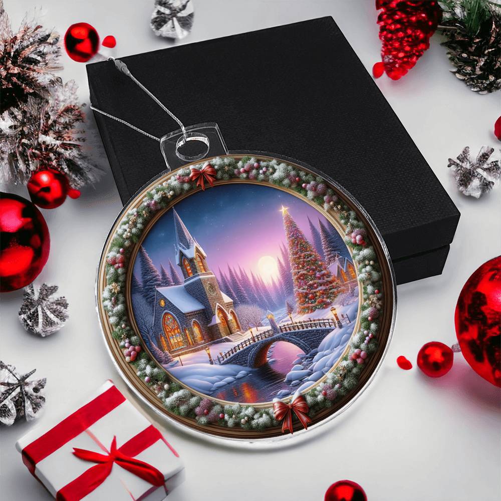 Snowy Church Acrylic Christmas Ornament