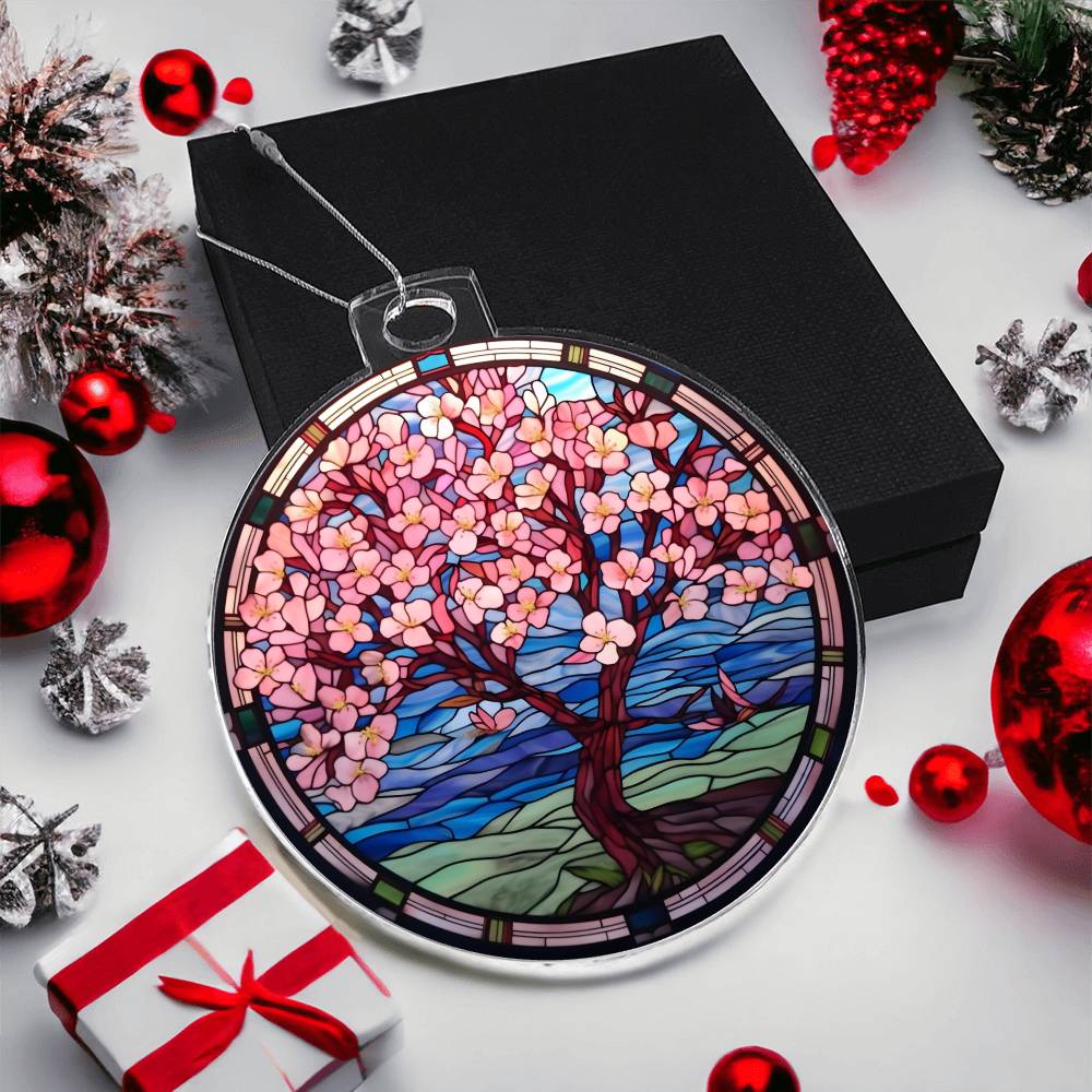 Cherry Blossom Acrylic Christmas Ornament - Festive Holiday Decor-[Heartfelt Family Gift]