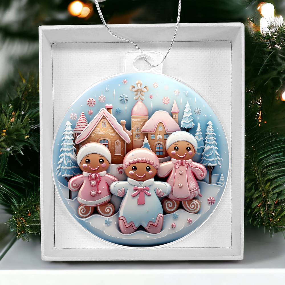 Pastel Pink and Blue Gingerbread Children Christmas Ornament - Acrylic Holiday Decor-[Heartfelt Family Gift]