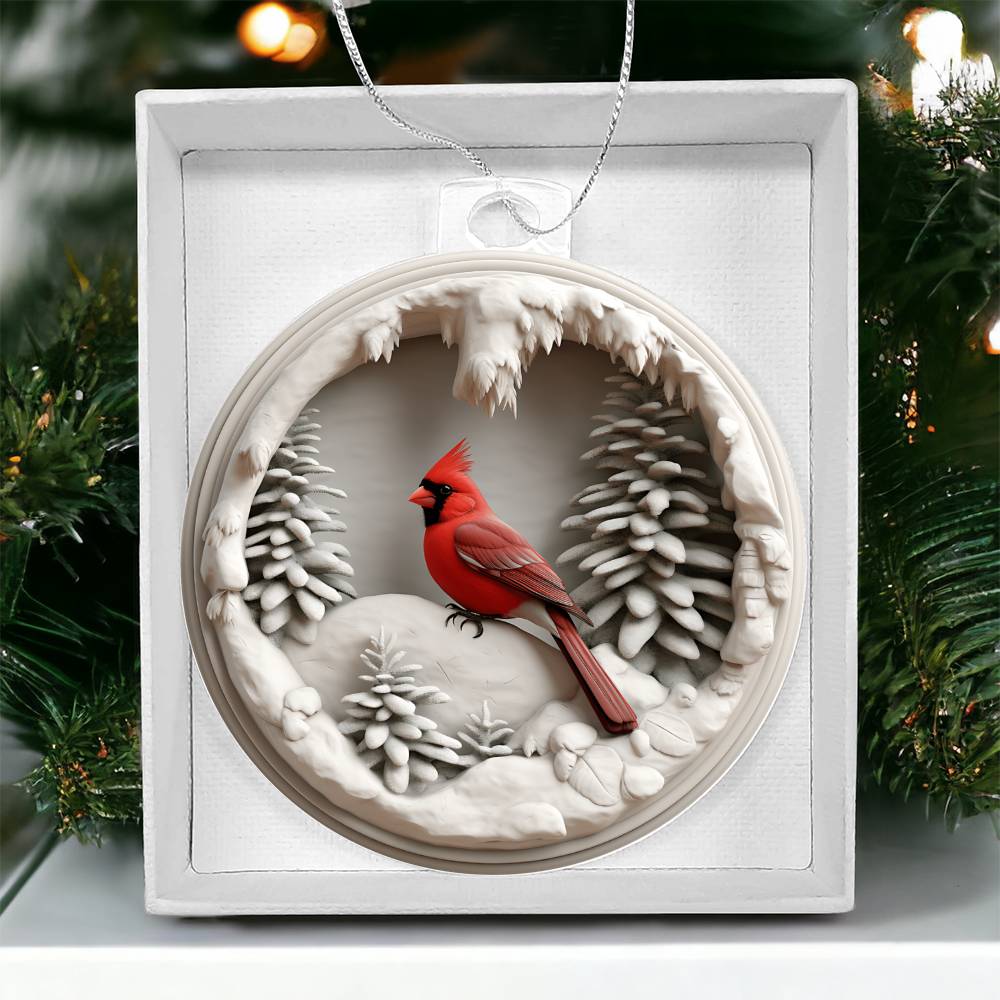 Cardinal 3d Effect Acrylic Ornament-[Heartfelt Family Gift]