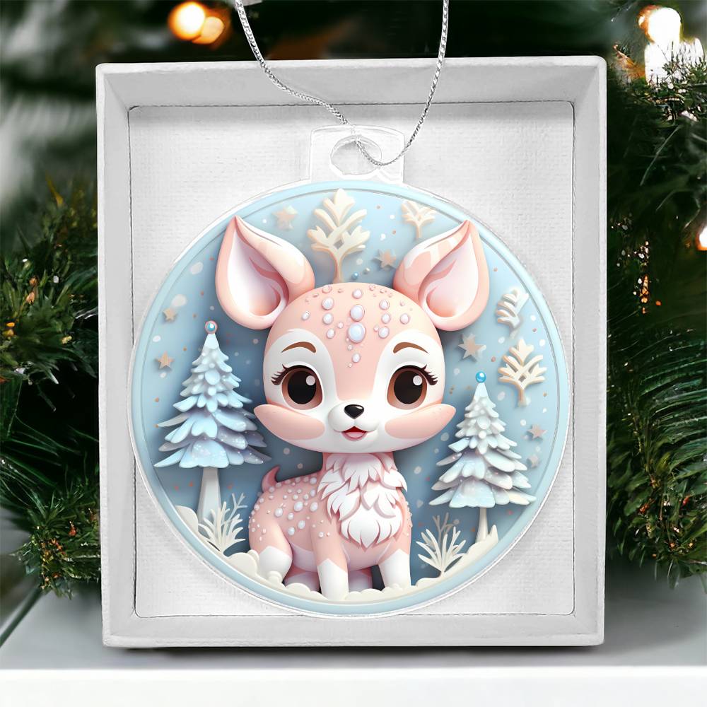 Pastel Pink and Blue Baby Deer Acrylic Christmas Ornament-[Heartfelt Family Gift]