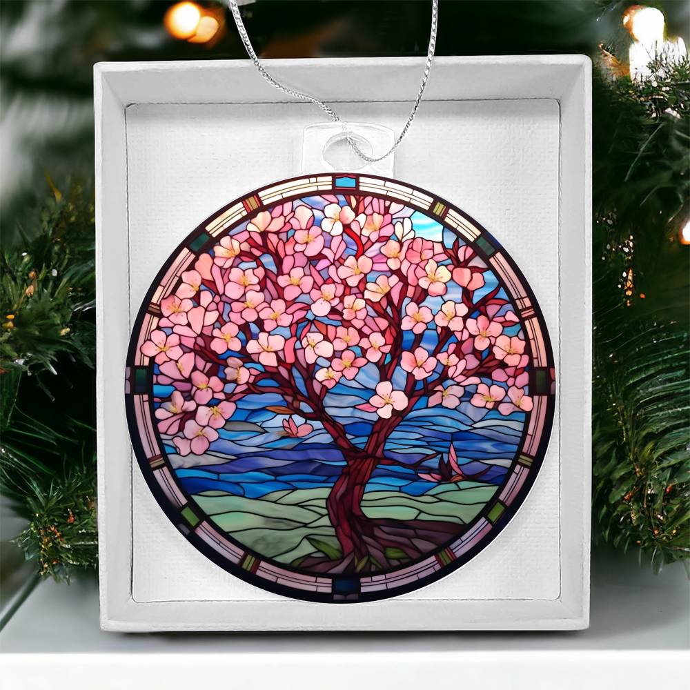 Cherry Blossom Acrylic Christmas Ornament - Festive Holiday Decor-[Heartfelt Family Gift]