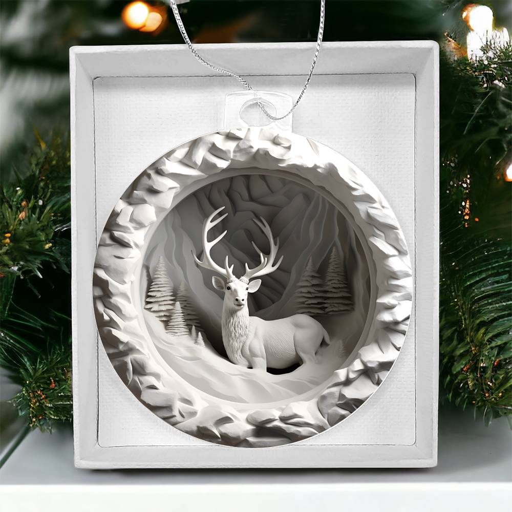 White Deer 3d Effect Acrylic Ornament-[Heartfelt Family Gift]