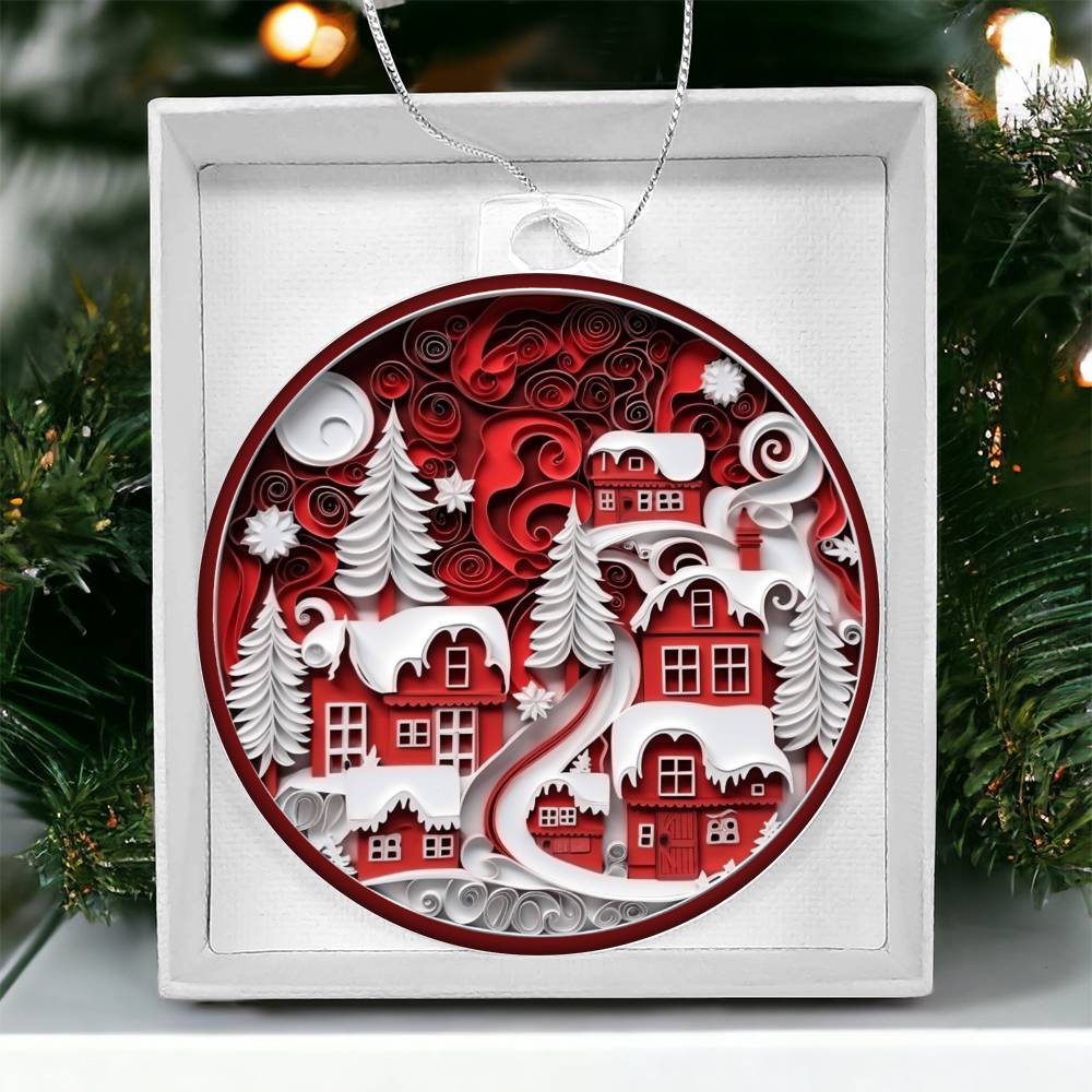 Red Christmas Village Acrylic Ornament-[Heartfelt Family Gift]