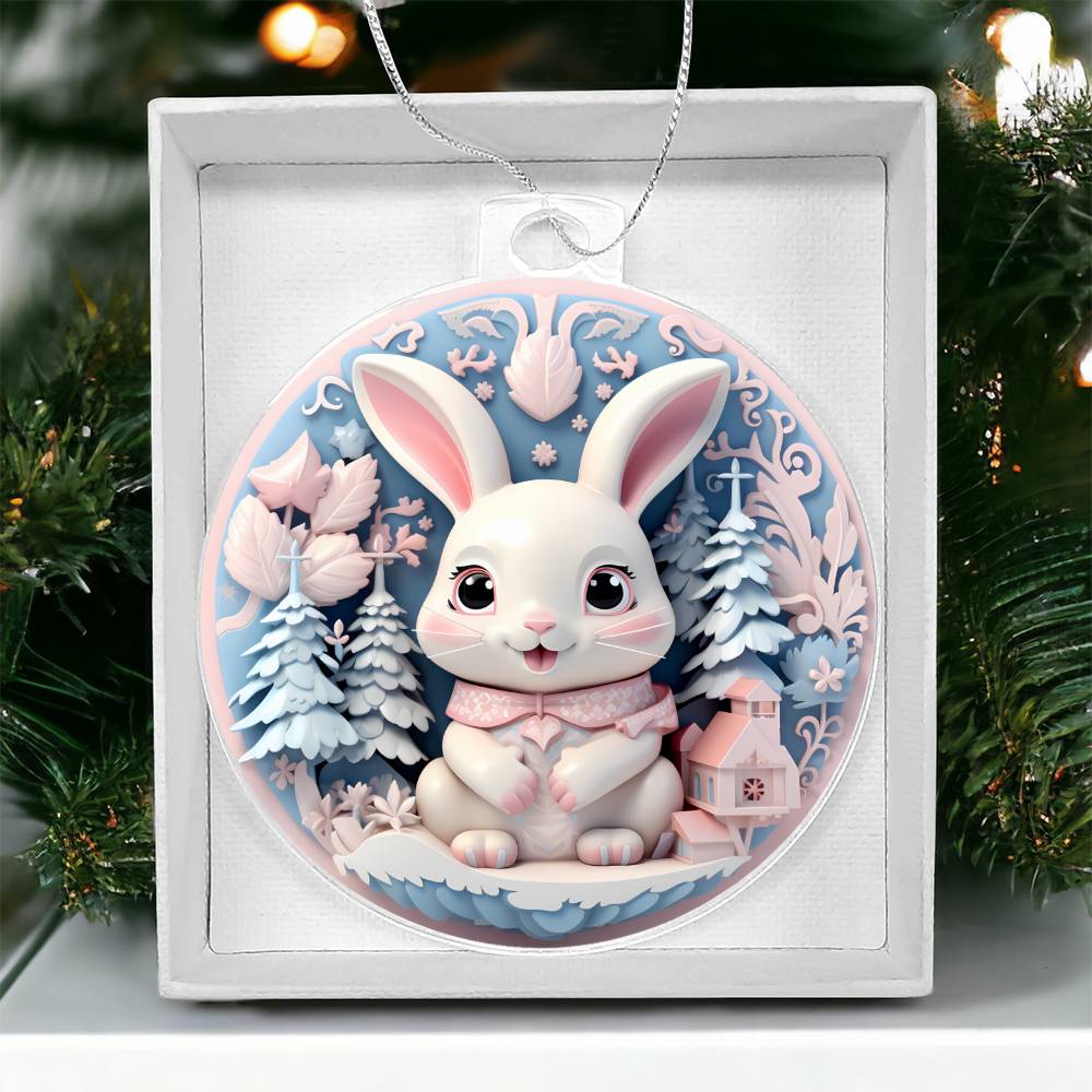 Pastel Bunny Acrylic Christmas Ornament - Pink and Blue Holiday Decoration-[Heartfelt Family Gift]