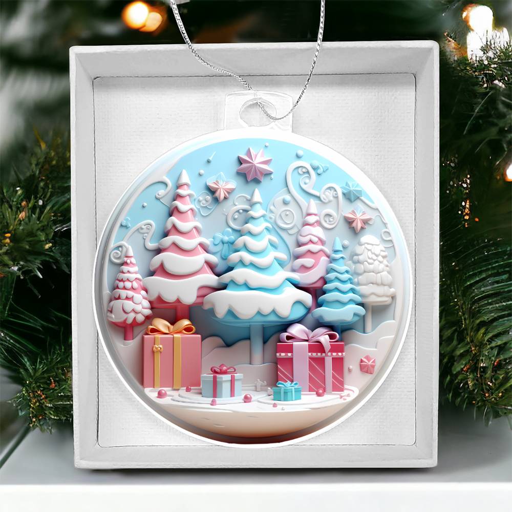 Pastel Pink and Blue Christmas Tree Ornament - Handcrafted Holiday Dcor-[Heartfelt Family Gift]