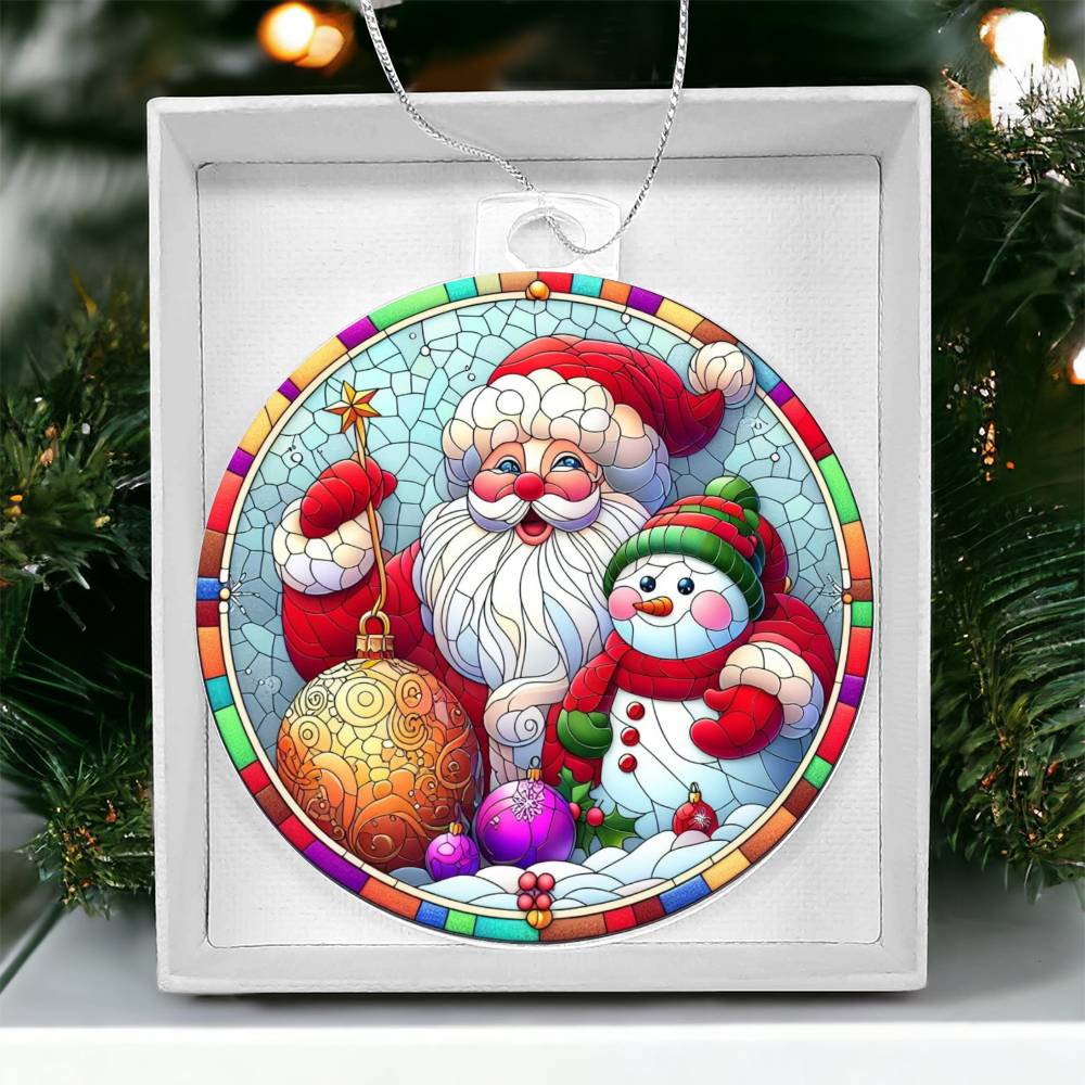 Stained Glass-Style Acrylic Christmas Ornament Santa and Snowman for Festive Decor-[Heartfelt Family Gift]