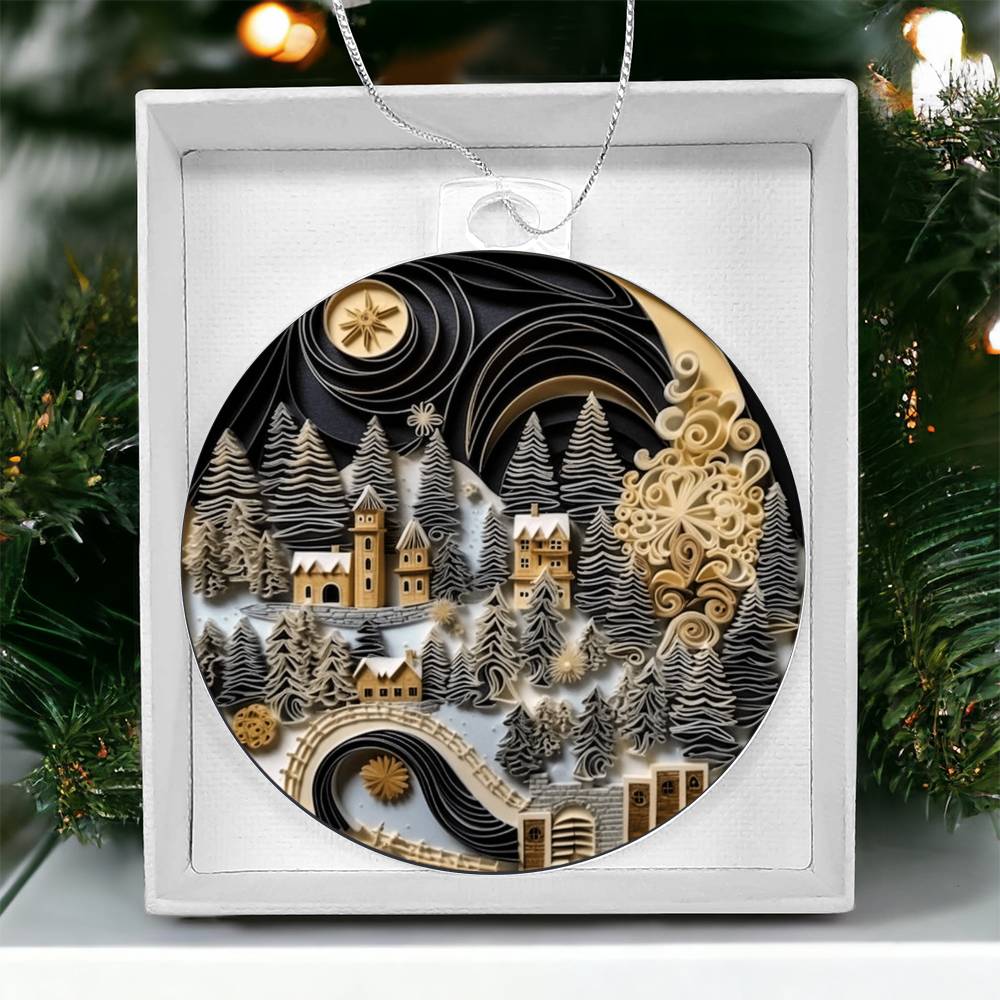 Village Quilling Effect Acrylic Ornament-[Heartfelt Family Gift]