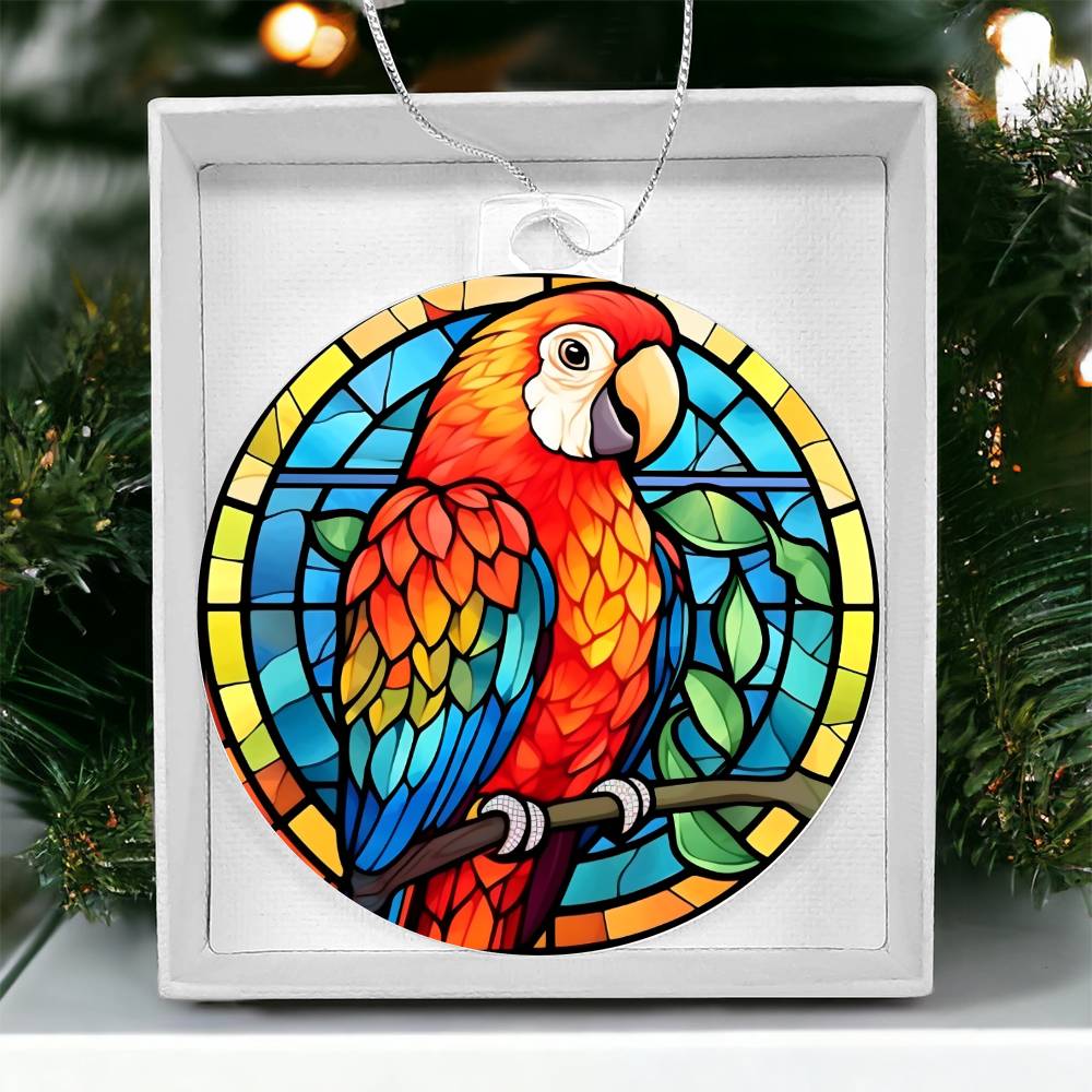 Festive Stained Glass Parrot Christmas Tree Ornament - Unique Handcrafted Design for Bird Lovers-[Heartfelt Family Gift]