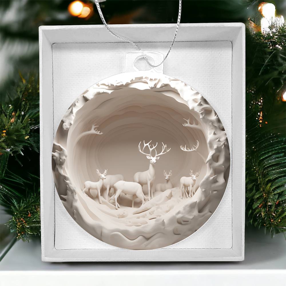3D Winter Deer Acrylic Ornament - Handcrafted Holiday Decor-[Heartfelt Family Gift]