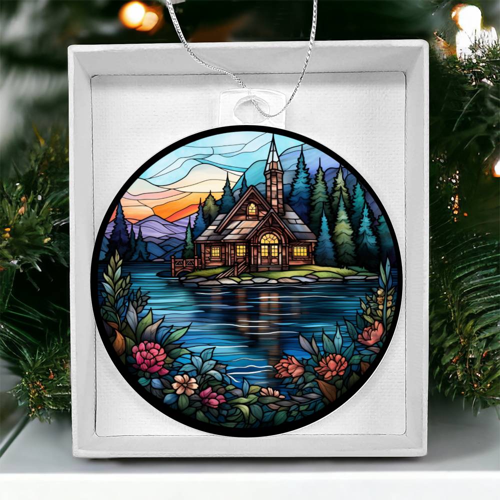 Stained Glass Lake House Christmas Ornament - Handcrafted Holiday Decor for Your Home-[Heartfelt Family Gift]