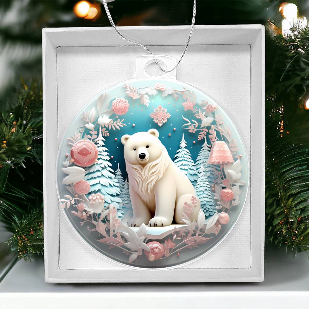 Pastel Pink and Blue Polar Bear Christmas Ornament - Acrylic Holiday Decor-[Heartfelt Family Gift]