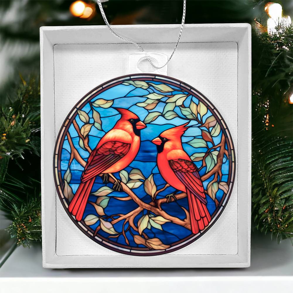 Cardinals Stained Glass Acrylic Ornament-[Heartfelt Family Gift]