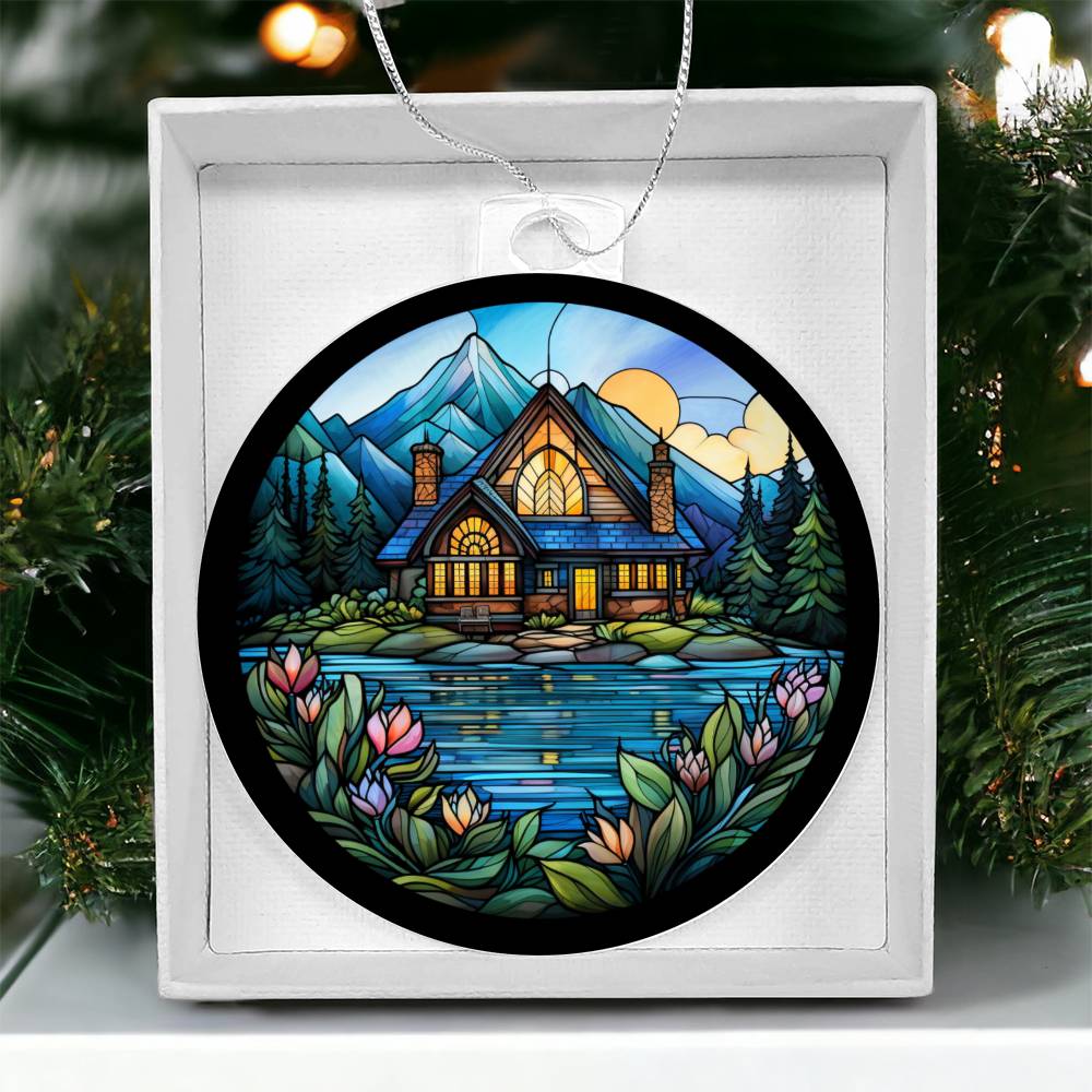 Stained Glass Lake House Christmas Ornament - Handcrafted Holiday Decor-[Heartfelt Family Gift]