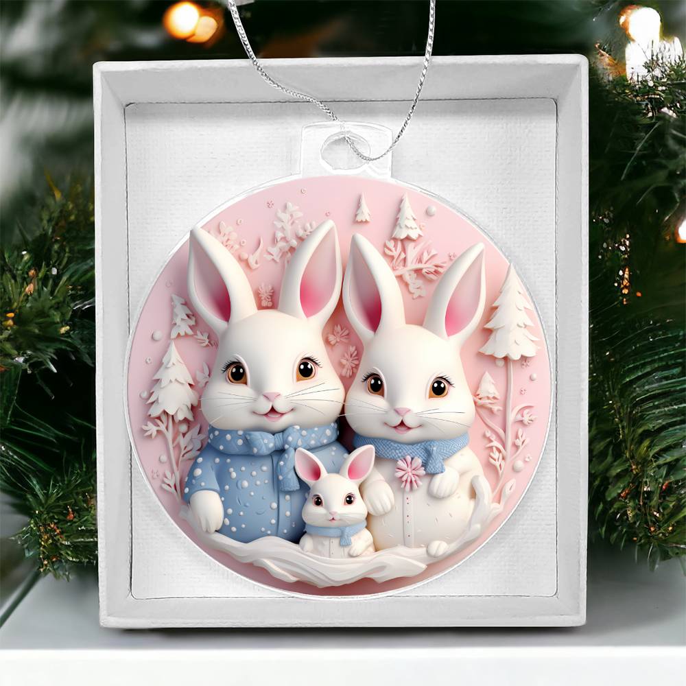 Pastel Pink and Blue Bunny Family Christmas Ornament - Acrylic Adorable Additions to Your Tree-[Heartfelt Family Gift]