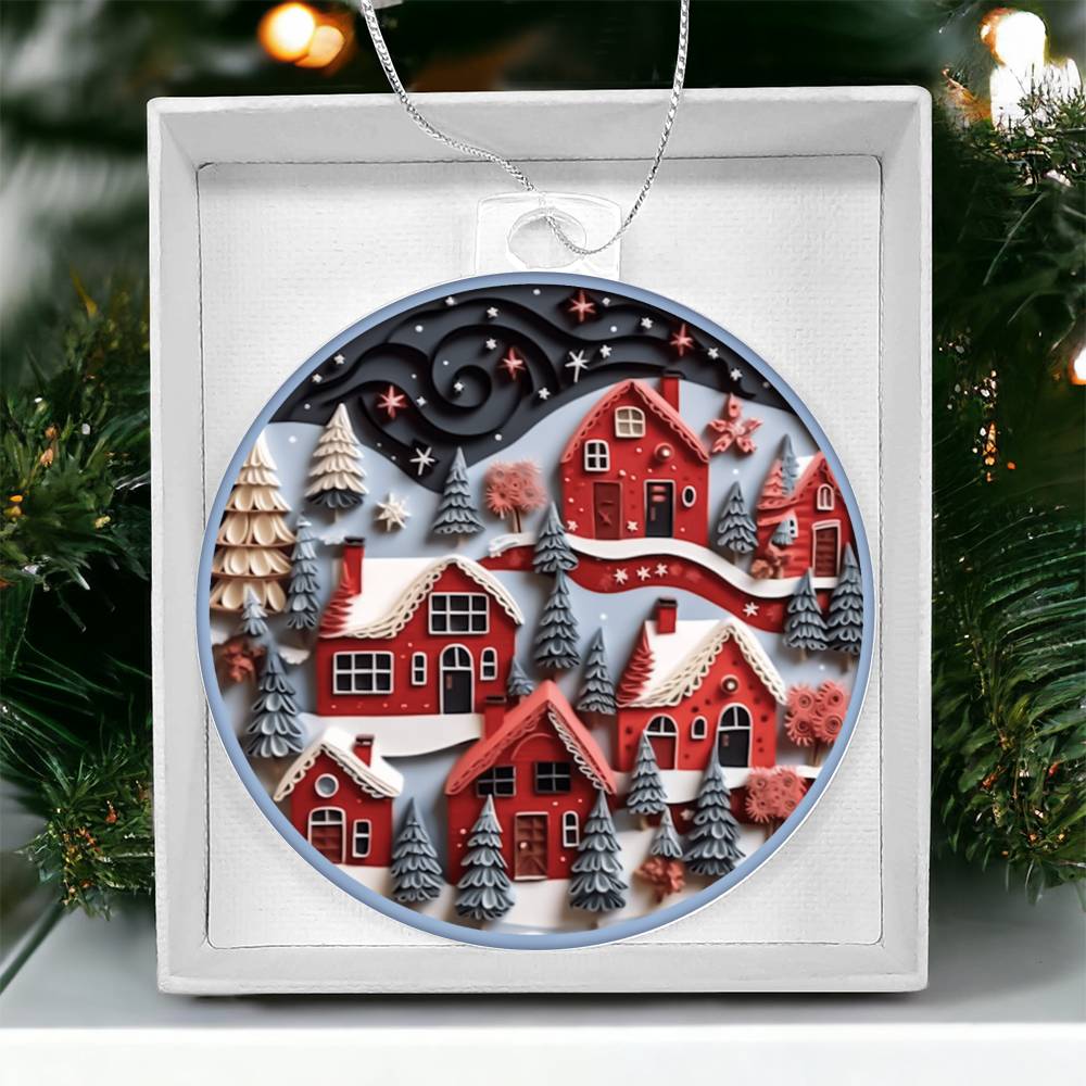 Red Christmas Village Acrylic Ornament-[Heartfelt Family Gift]