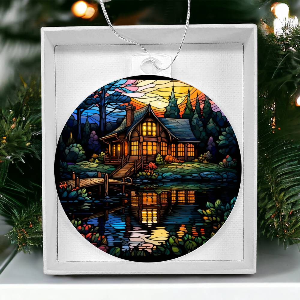 Handcrafted Stained Glass Lake House Christmas Ornament - Perfect for Decorating Your Holiday Home-[Heartfelt Family Gift]