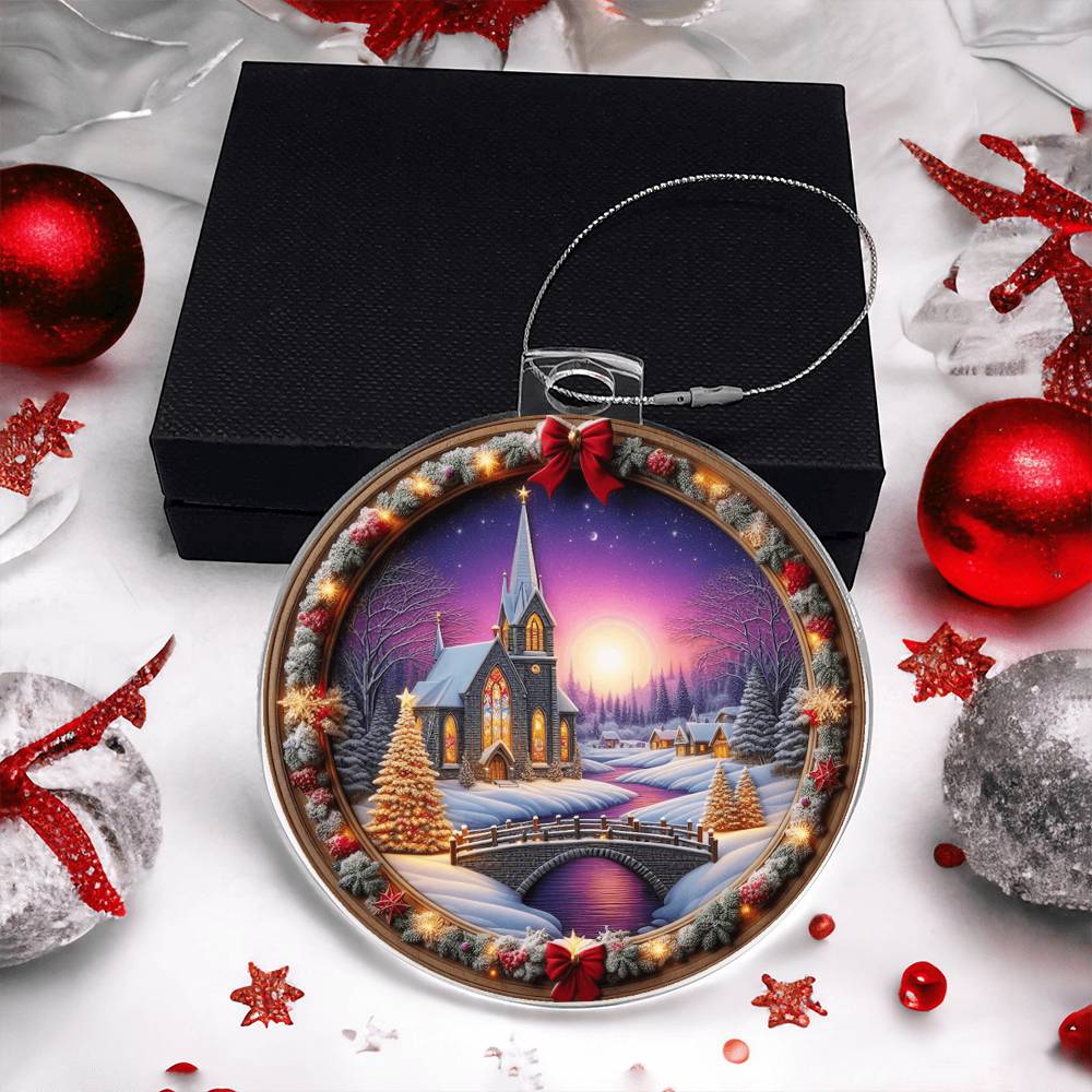 Snowy Church Acrylic Christmas Ornament