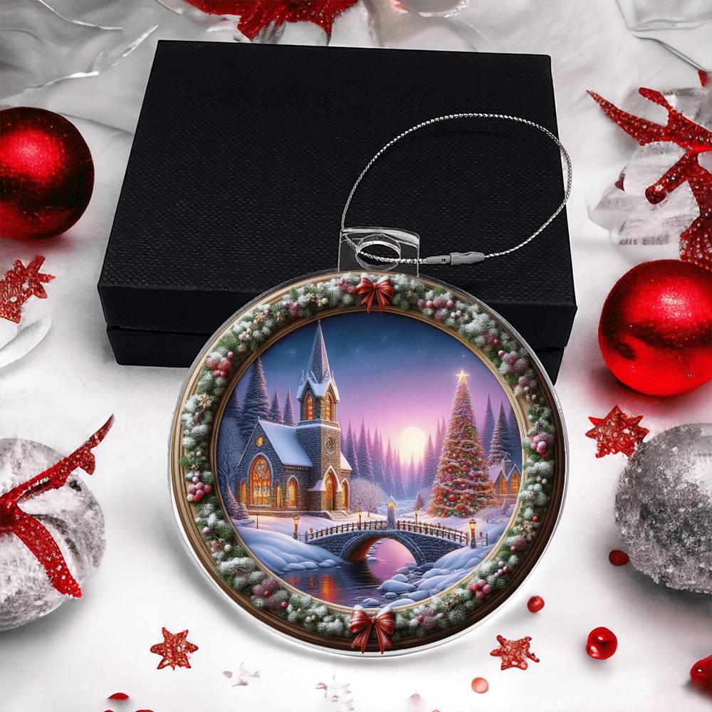 Snowy Church Acrylic Christmas Ornament