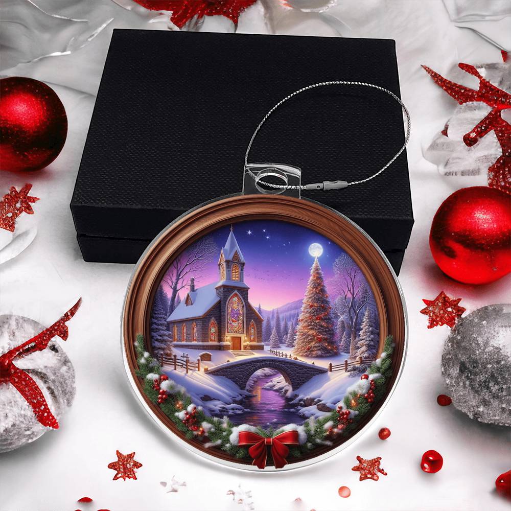 Snowy Church Acrylic Christmas Ornament