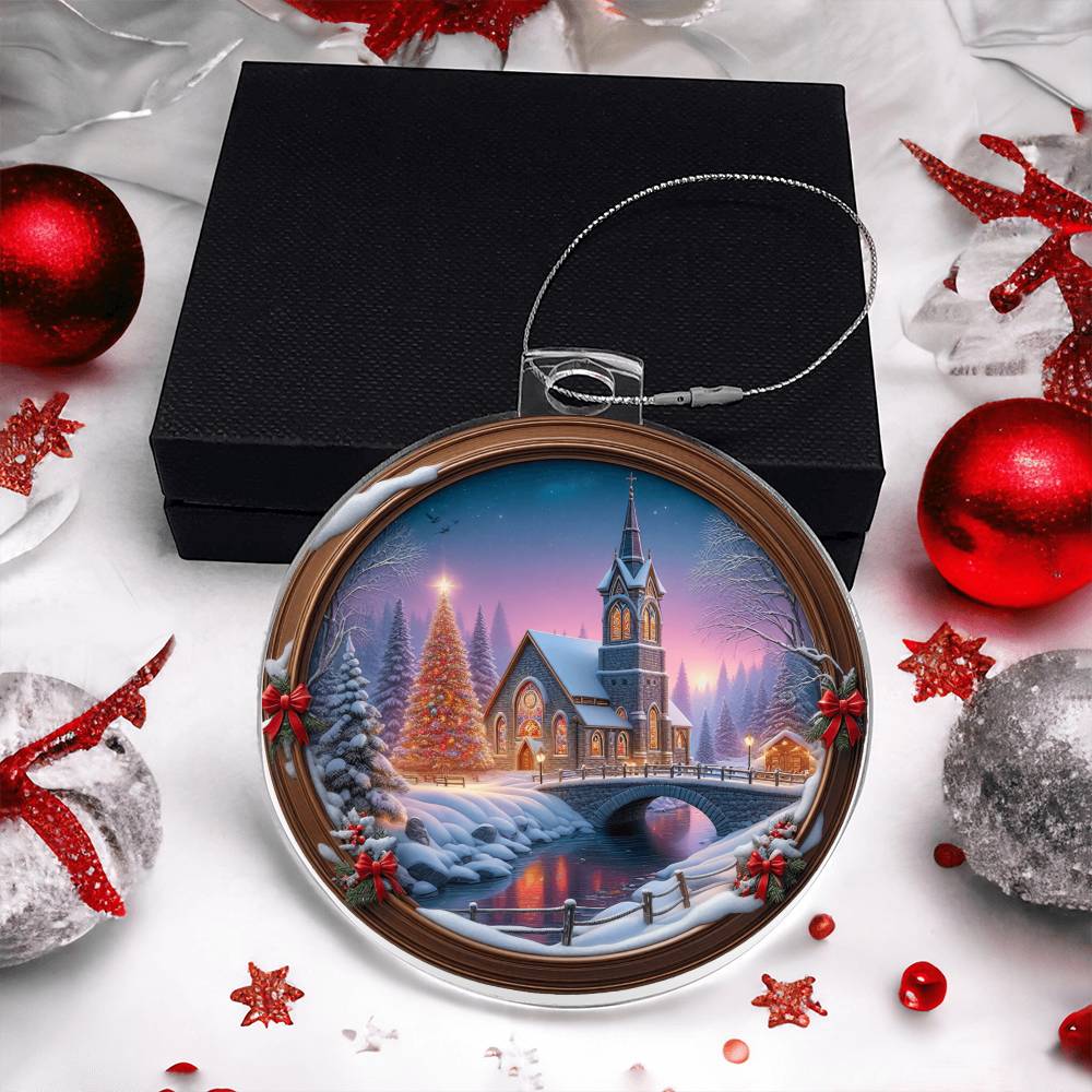Snowy Church Acrylic Christmas Ornament