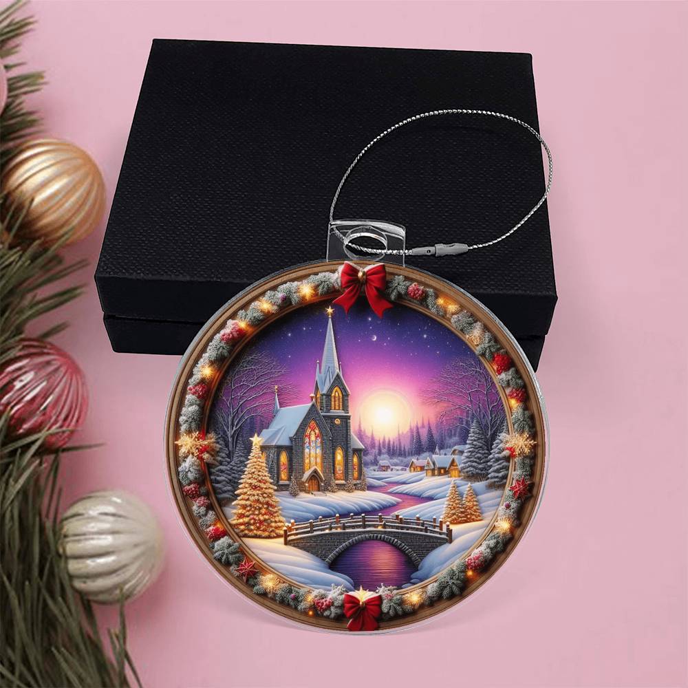 Snowy Church Acrylic Christmas Ornament