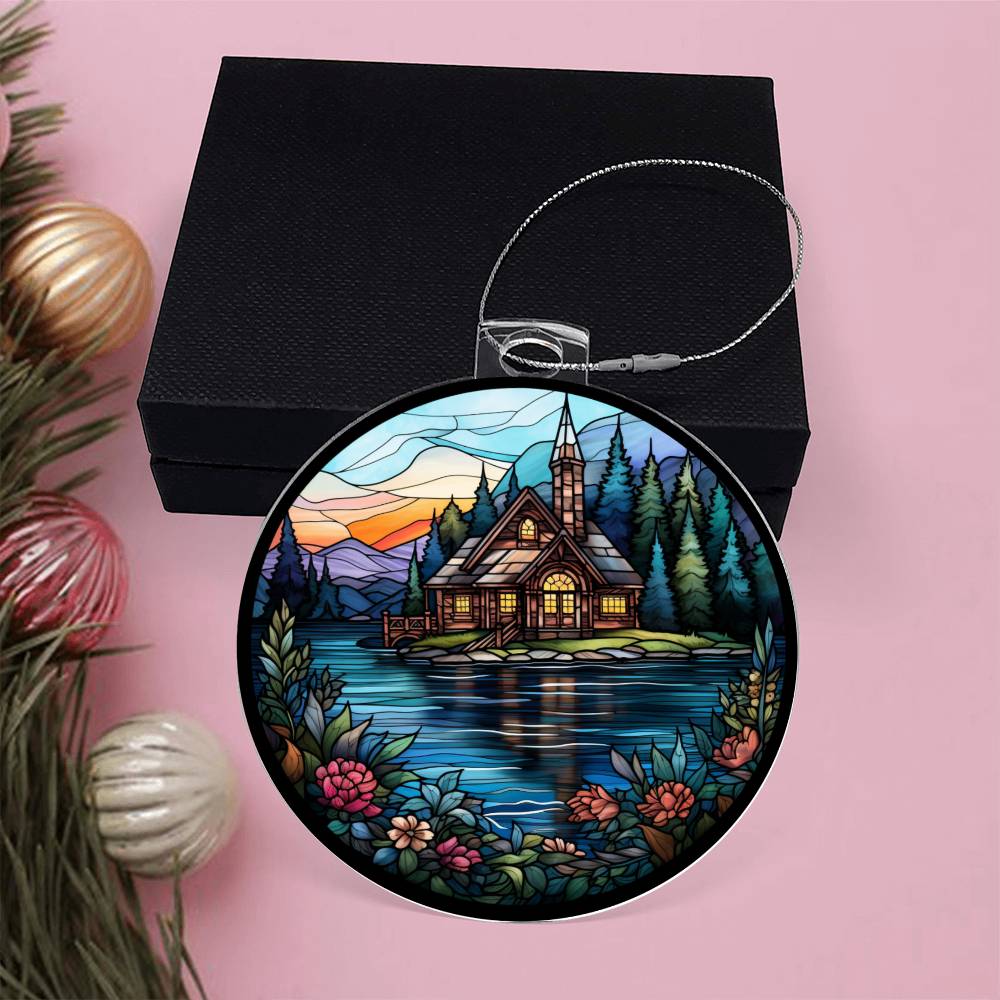 Stained Glass Lake House Christmas Ornament - Handcrafted Holiday Decor for Your Home-[Heartfelt Family Gift]