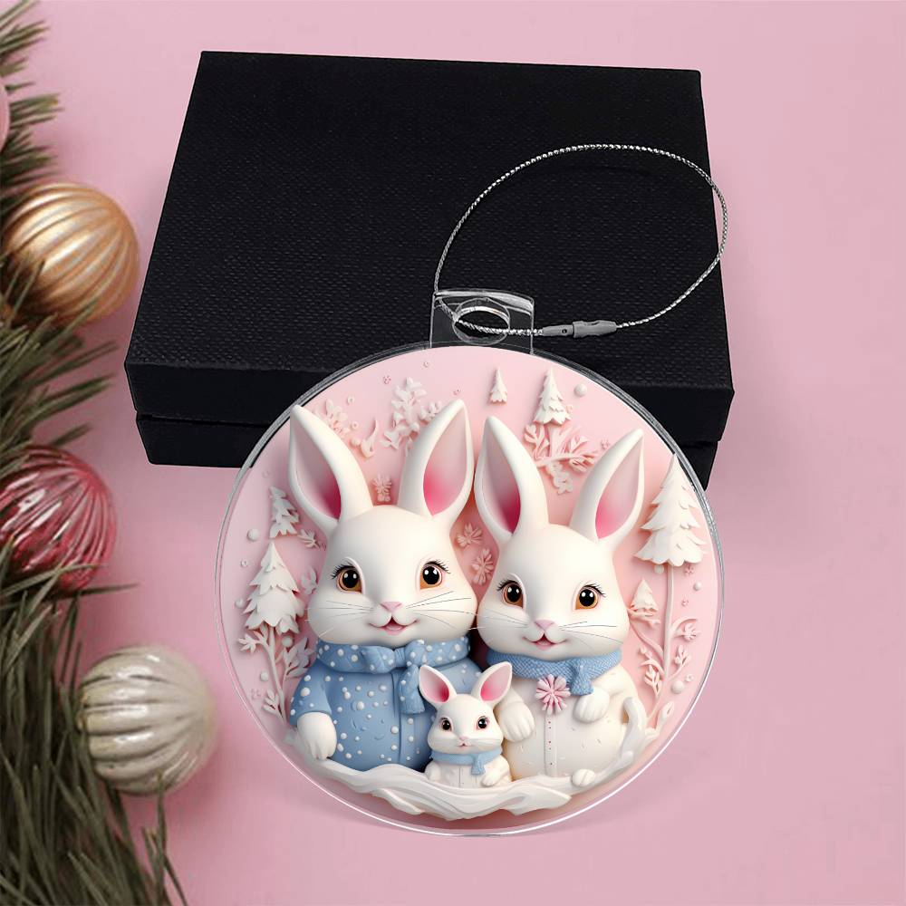 Pastel Pink and Blue Bunny Family Christmas Ornament - Acrylic Adorable Additions to Your Tree-[Heartfelt Family Gift]