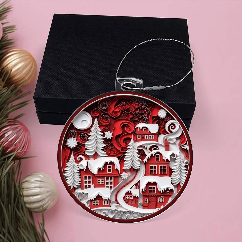 Red Christmas Village Acrylic Ornament-[Heartfelt Family Gift]