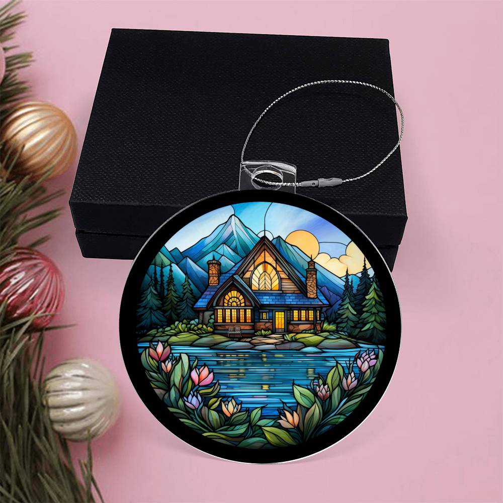 Stained Glass Lake House Christmas Ornament - Handcrafted Holiday Decor-[Heartfelt Family Gift]