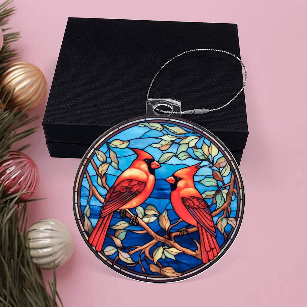 Cardinals Stained Glass Acrylic Ornament-[Heartfelt Family Gift]