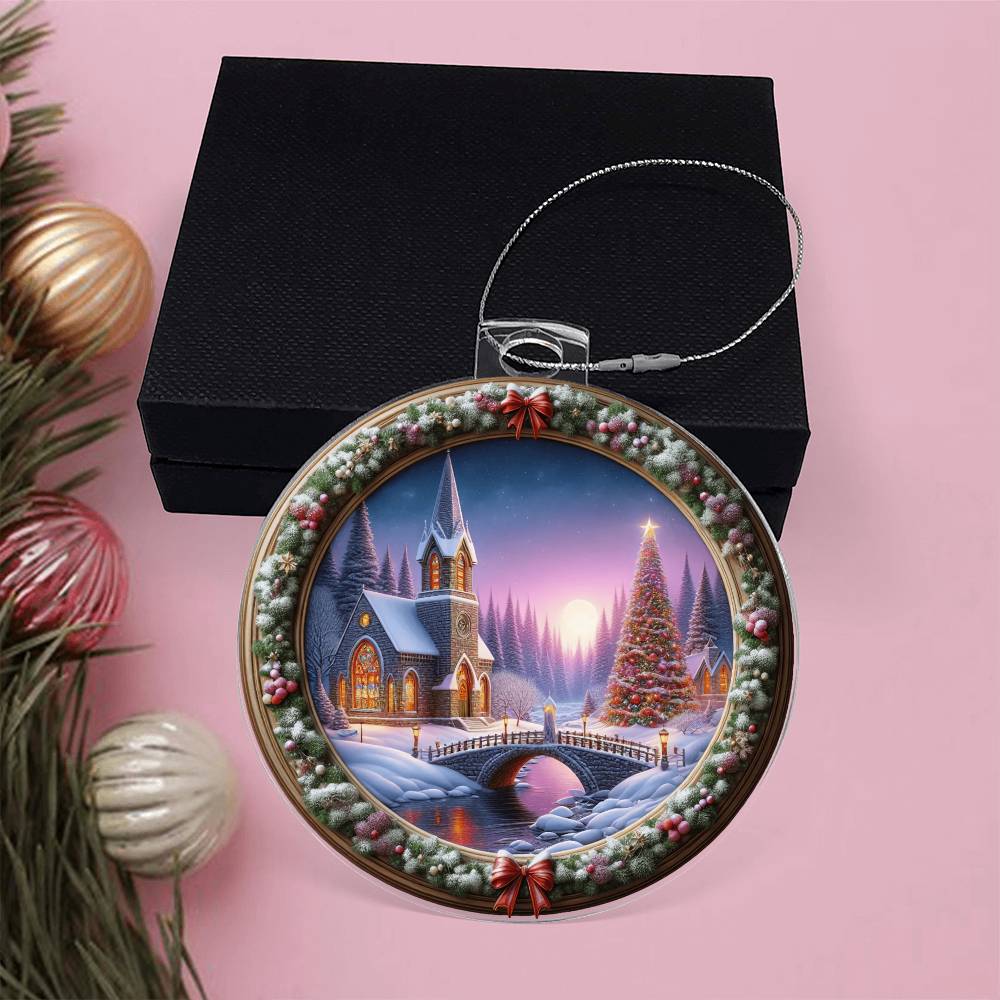 Snowy Church Acrylic Christmas Ornament