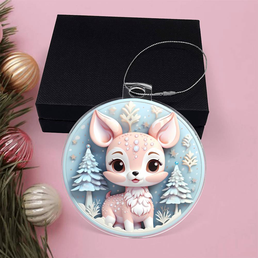 Pastel Pink and Blue Baby Deer Acrylic Christmas Ornament-[Heartfelt Family Gift]