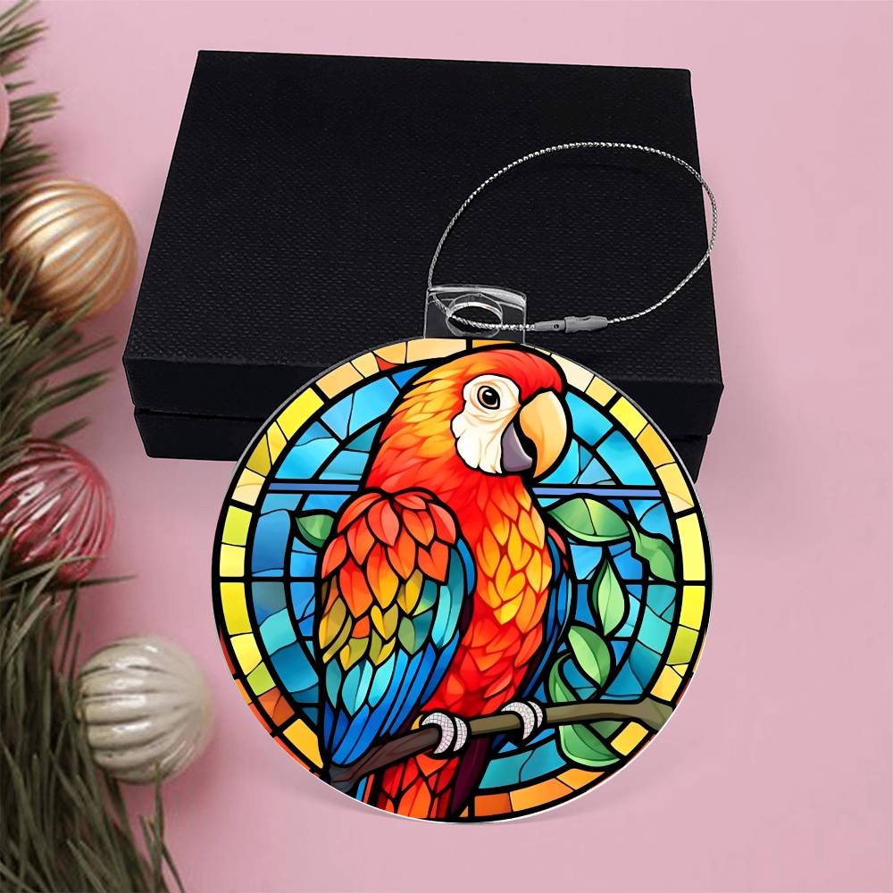 Festive Stained Glass Parrot Christmas Tree Ornament - Unique Handcrafted Design for Bird Lovers-[Heartfelt Family Gift]