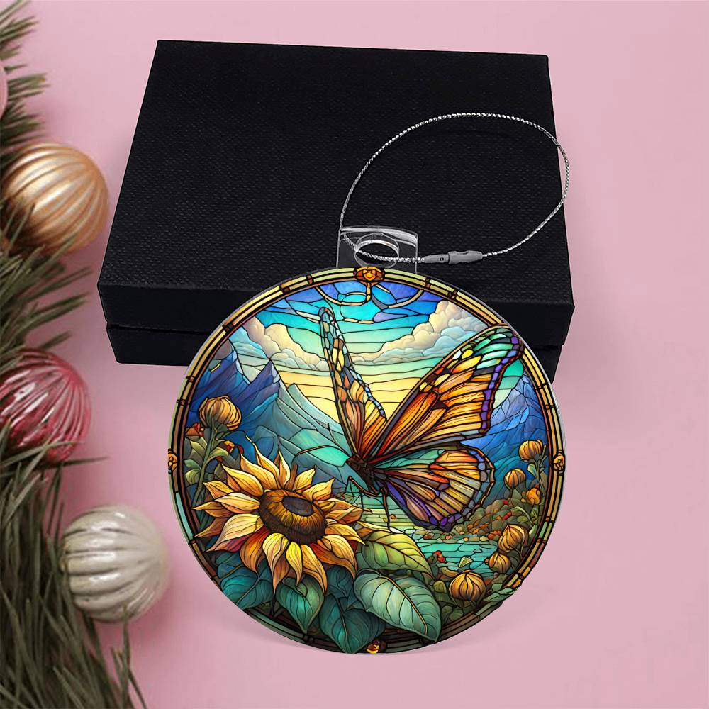 Butterfly Acrylic Christmas Ornament Faux Stained Glass Look-[Heartfelt Family Gift]