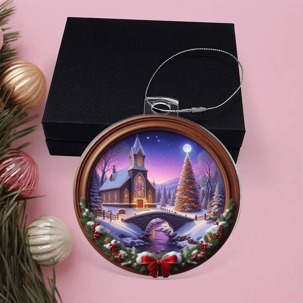 Snowy Church Acrylic Christmas Ornament
