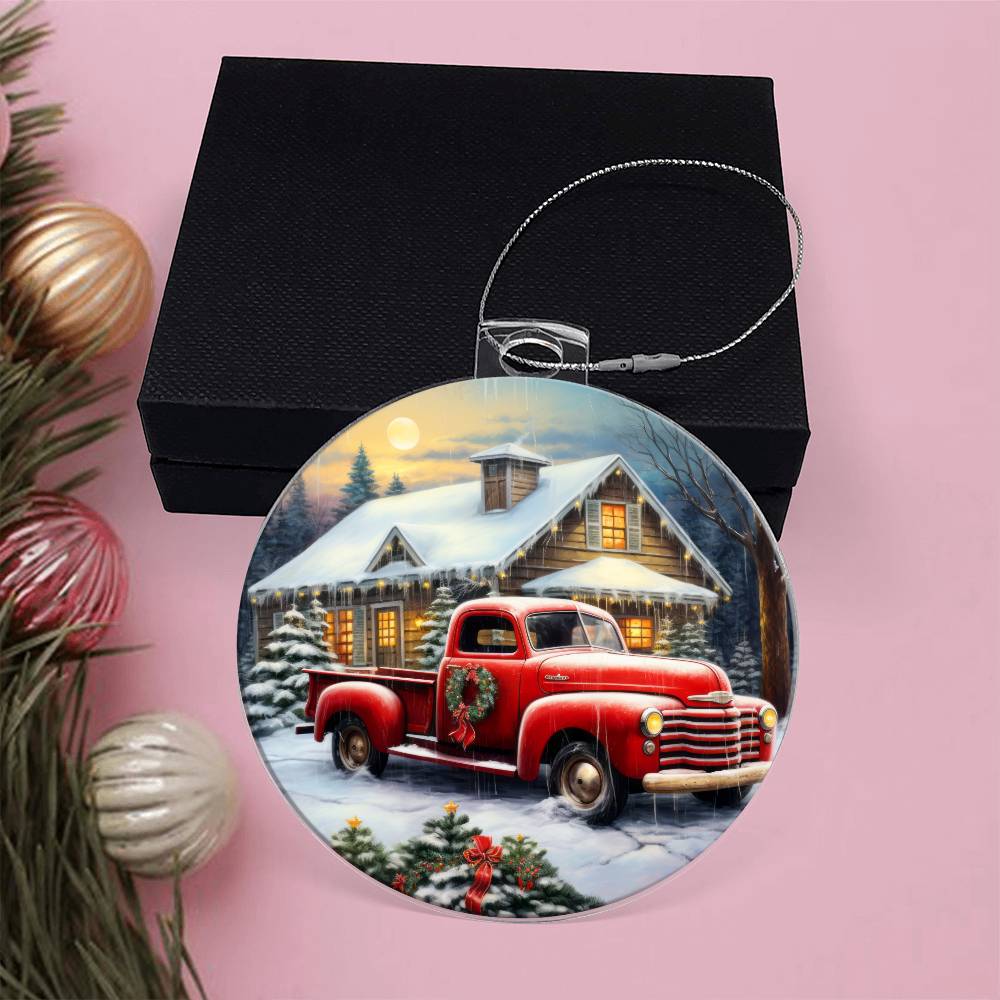 Red Truck Acrylic Christmas Ornament-[Heartfelt Family Gift]