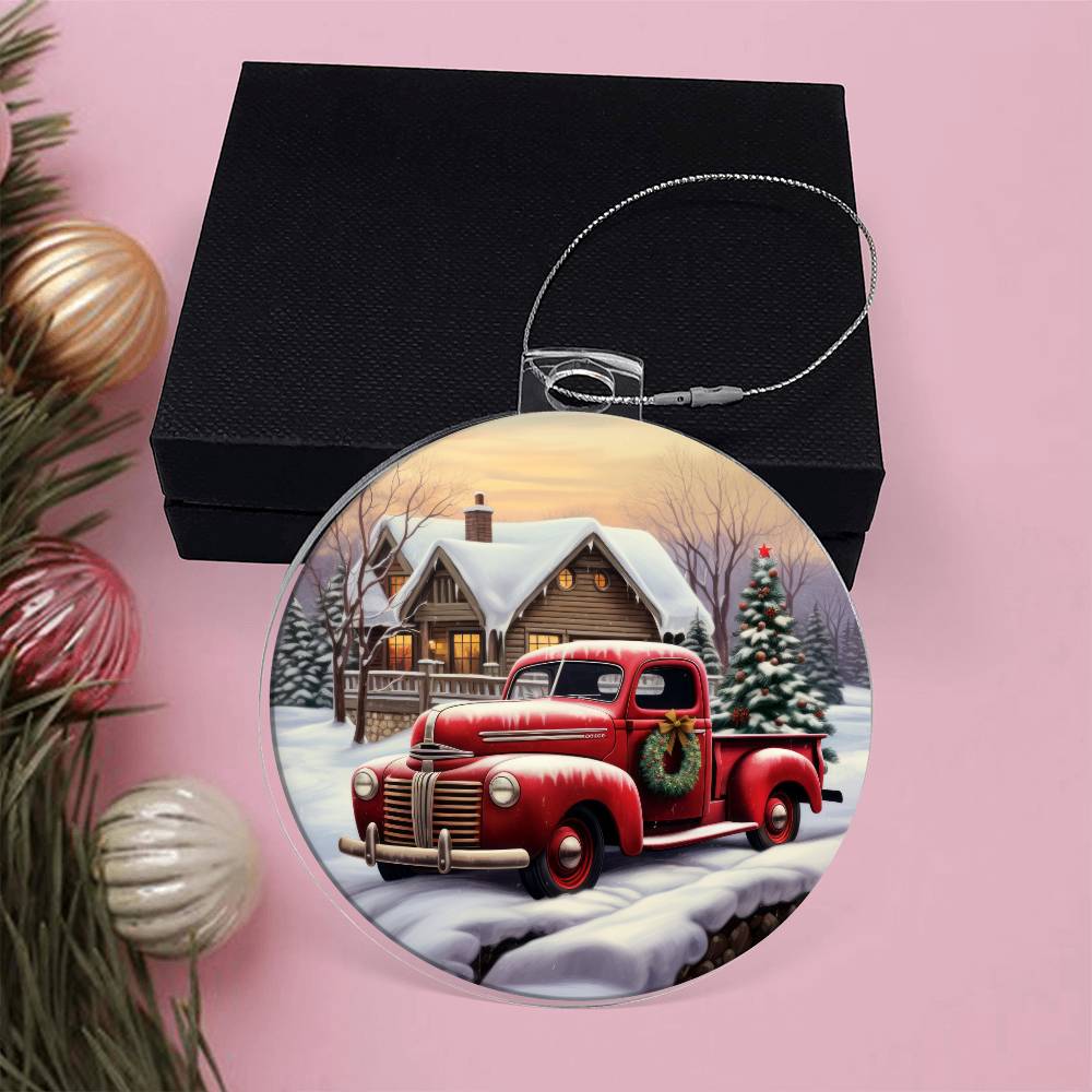 Red Truck Acrylic Christmas Ornament-[Heartfelt Family Gift]