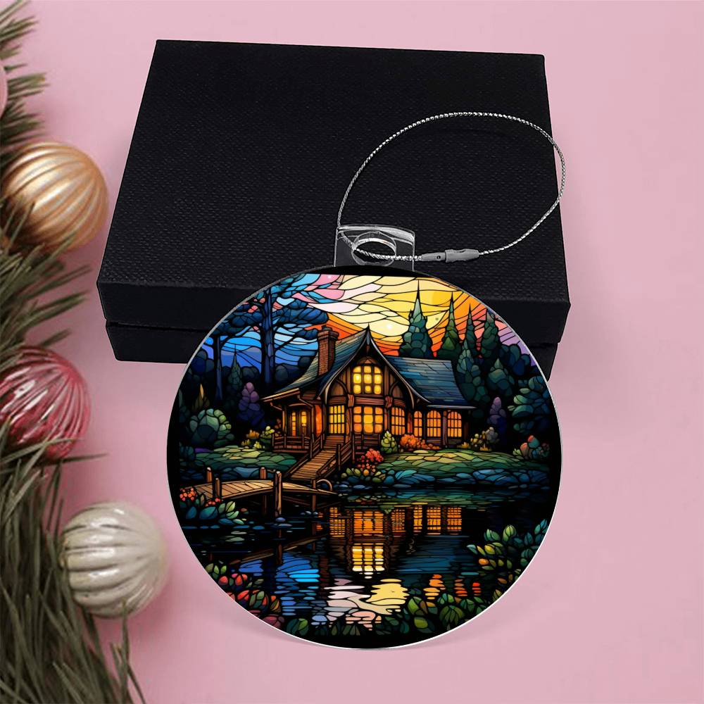Handcrafted Stained Glass Lake House Christmas Ornament - Perfect for Decorating Your Holiday Home-[Heartfelt Family Gift]