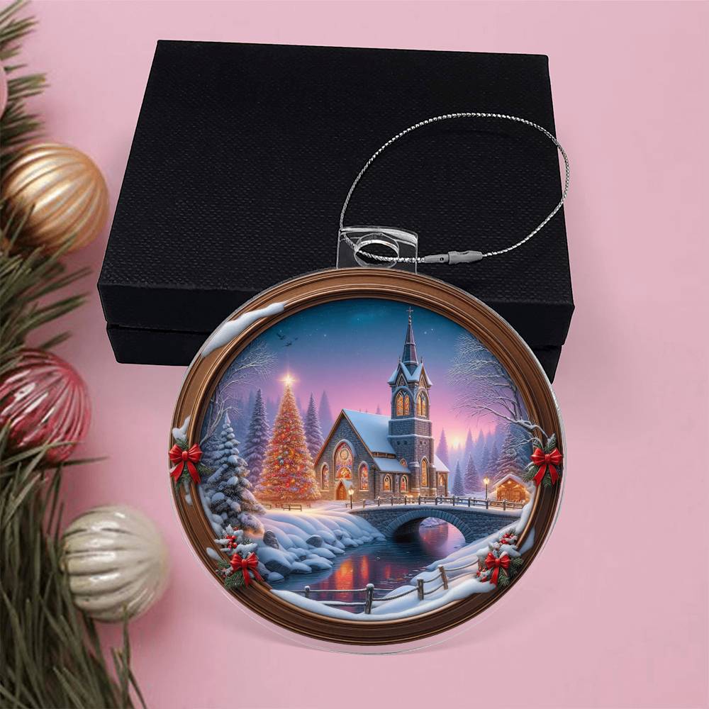 Snowy Church Acrylic Christmas Ornament