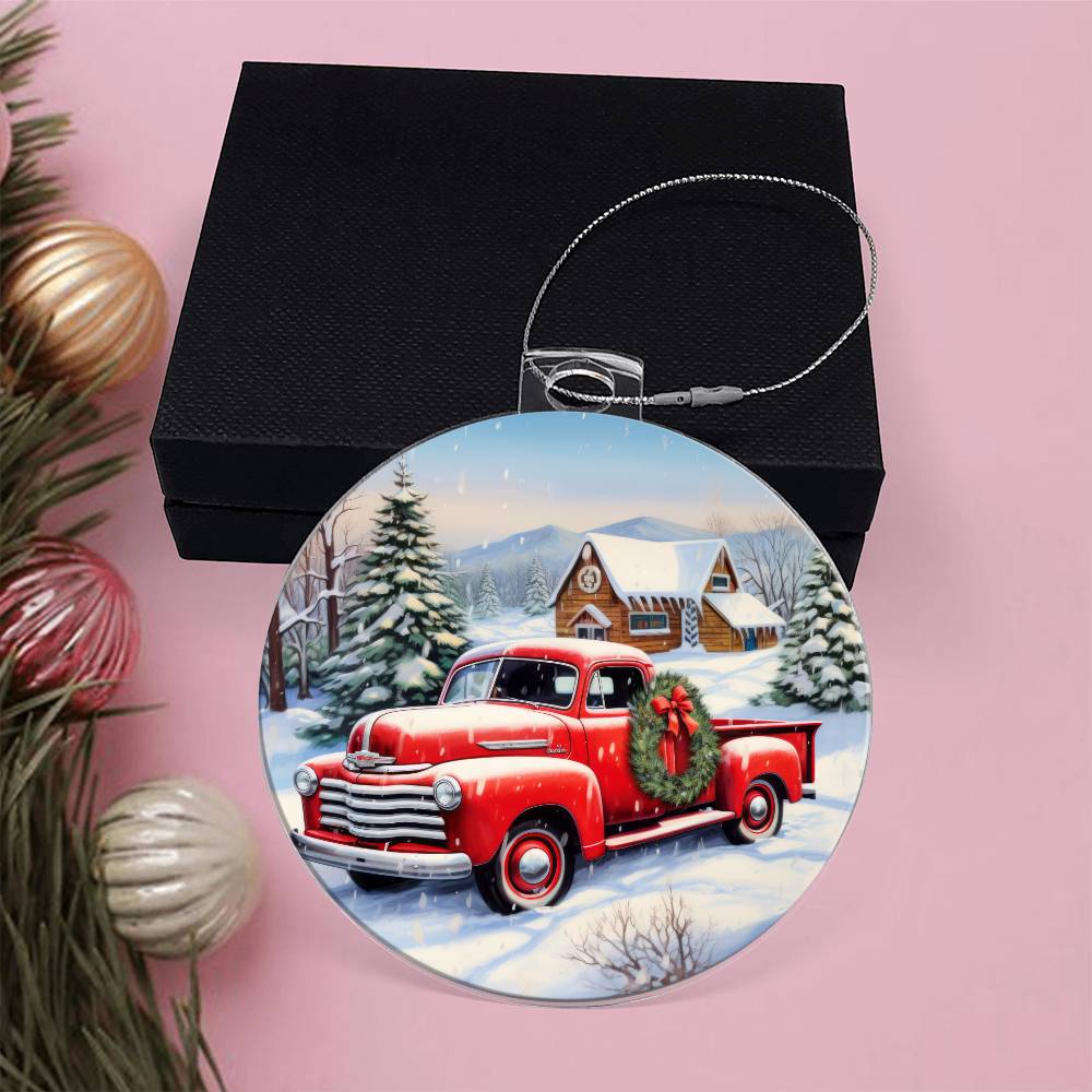 Red Pick Up Truck Acrylic Ornament-[Heartfelt Family Gift]