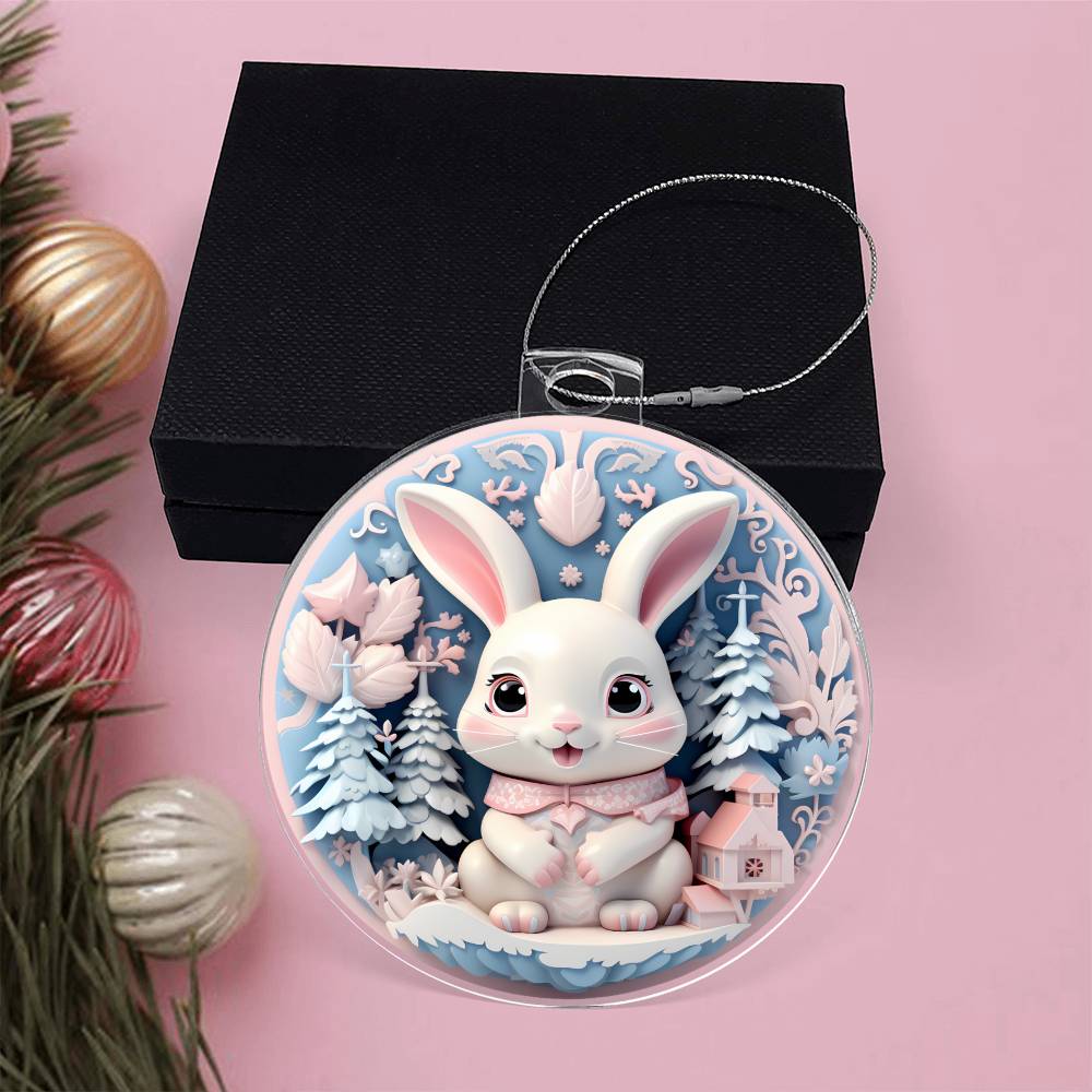 Pastel Bunny Acrylic Christmas Ornament - Pink and Blue Holiday Decoration-[Heartfelt Family Gift]