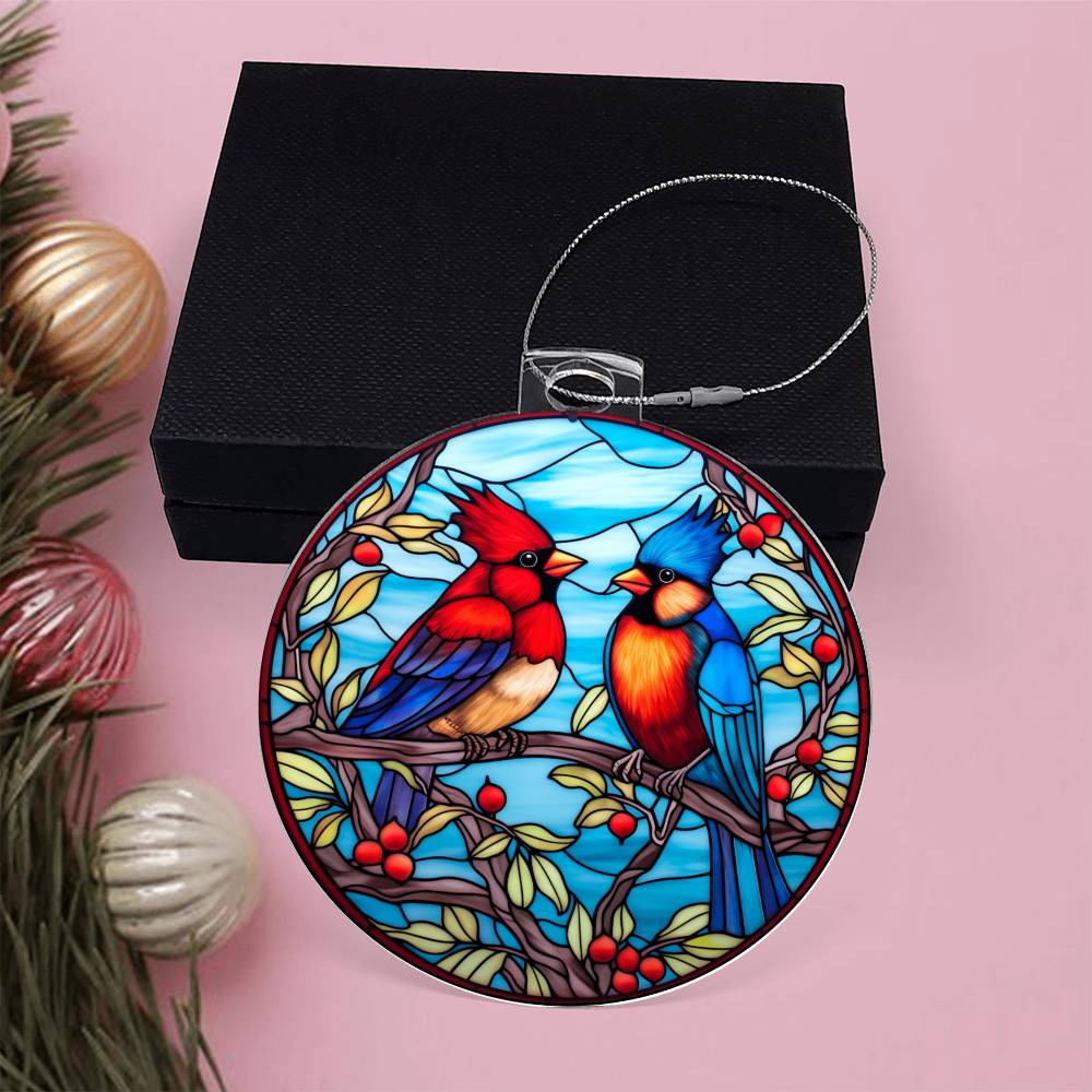 Cardinal Birds Stained Glass Effect Acrylic Christmas Ornament-[Heartfelt Family Gift]