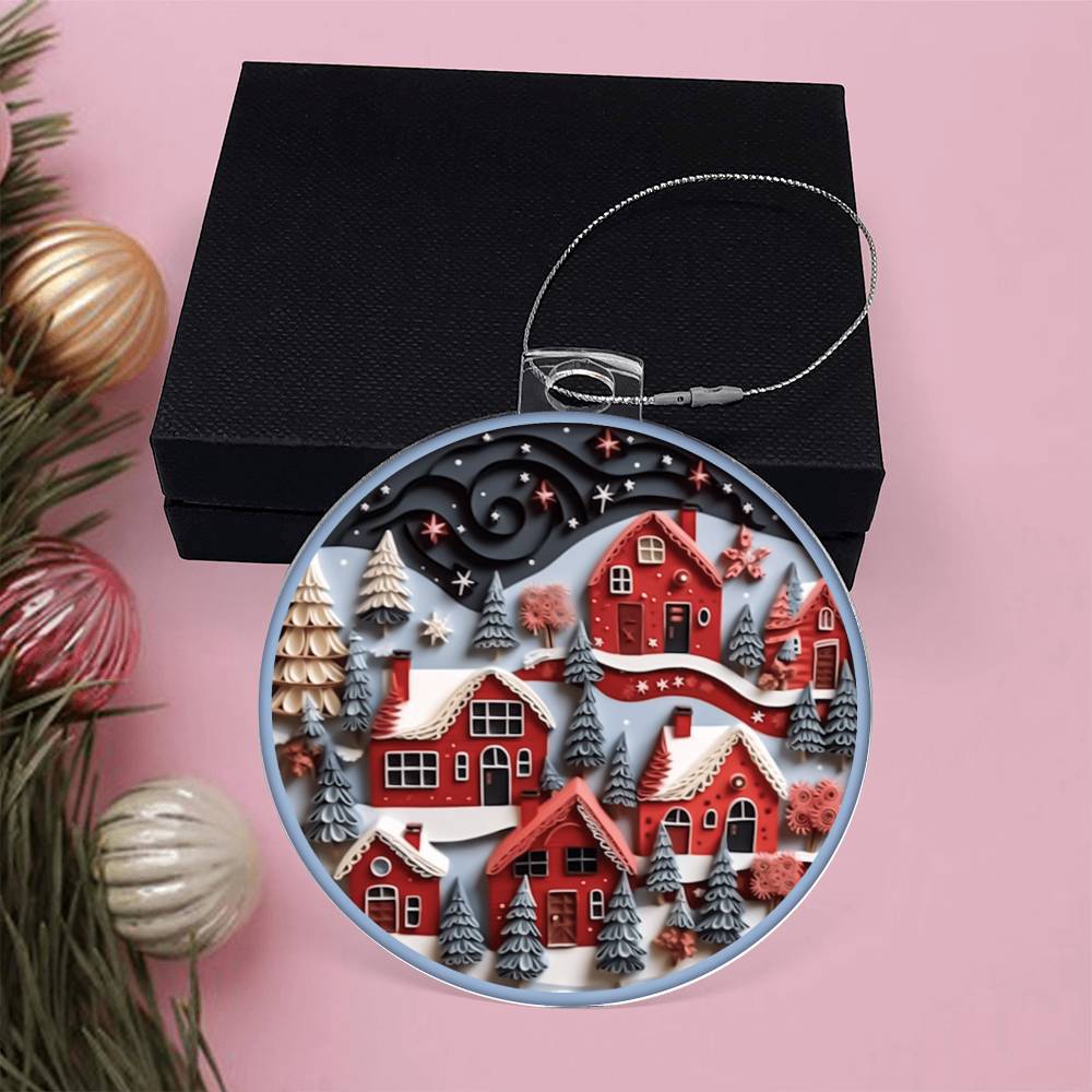 Red Christmas Village Acrylic Ornament-[Heartfelt Family Gift]
